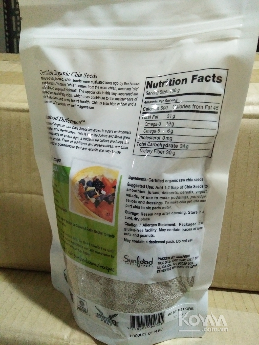 Hạt chia trắng Sunfood Organic nhập khẩu Mỹ