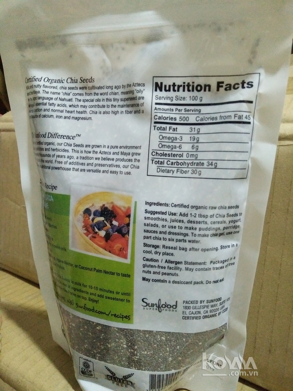 Hạt chia đen Sunfood Organic nhập khẩu Mỹ